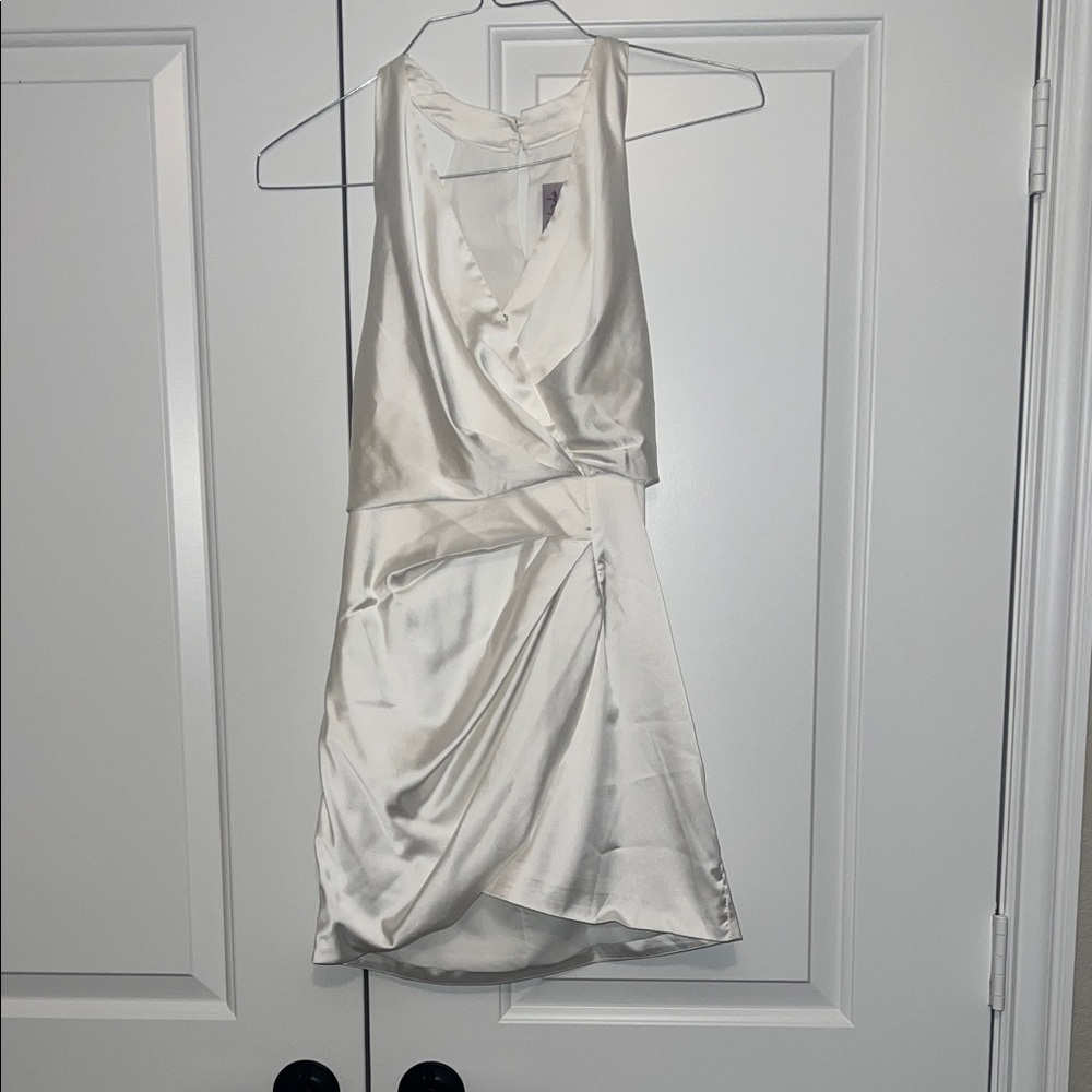 Elegant Satin Wrap Mini Dress in Cream